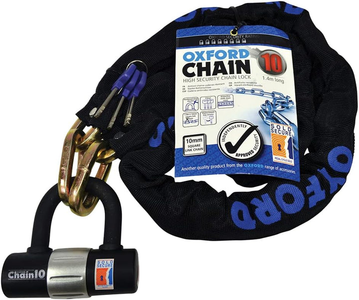 Oxford 10 mm Kette Lock schwarz schwarz 1.4 m Link Chain With Double Locking Padlock, Link Chain Wit