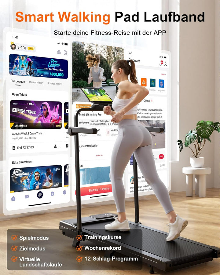 Superun Raceable Walking Pad – Laufband für Zuhause 2.5 PS mit App und Fernbedienung – Laufband Schr