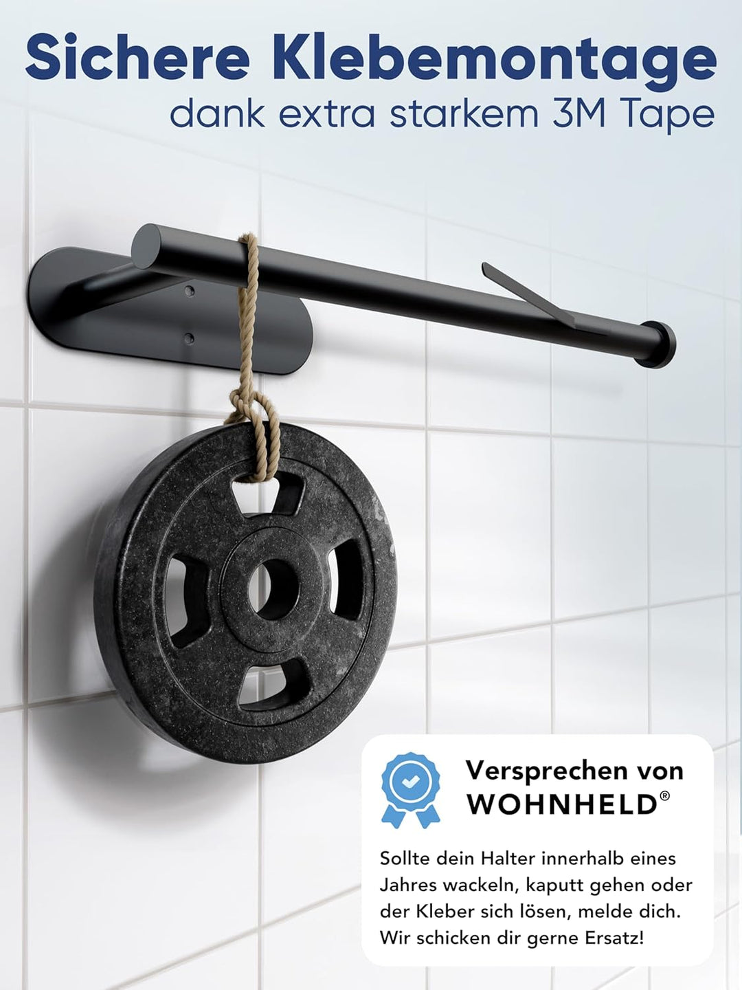 WOHNHELD® Küchenrollenhalter ohne Bohren [Mit Abroll-Bremse] für einhändiges Abreissen - Edelstahl s