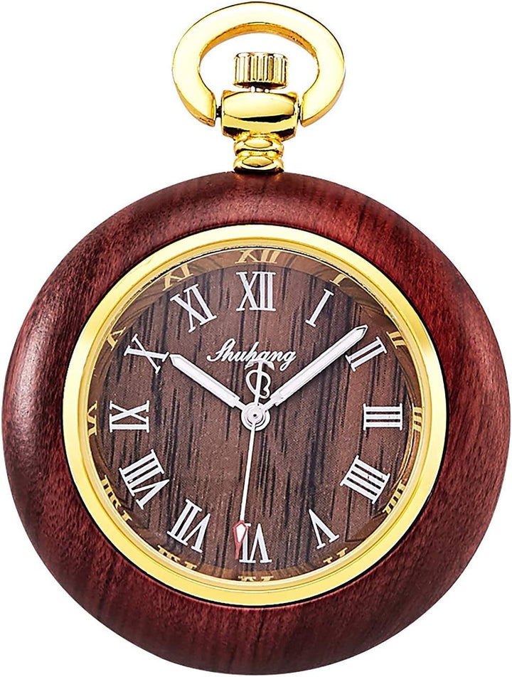 TREEWETO Unisex Holz Taschenuhr mit Kette Analog Quarz Römische Ziffern