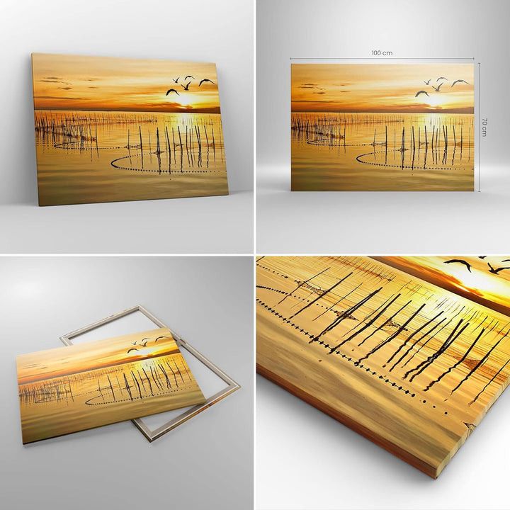 Bilder auf Leinwand 100x70cm Leinwandbild mit Rahmen See Vogel Wasser Gross Wanddeko Bild Schlafzimm