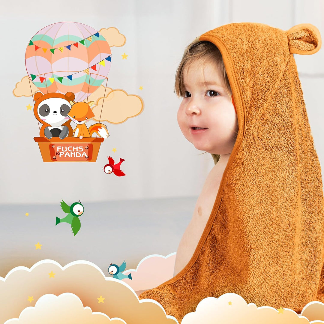 Fuchs&Panda Kapuzenhandtuch Baby EXTRA dick, warm & weich | 75x75cm Babyhandtuch mit Kapuze (100% Ba