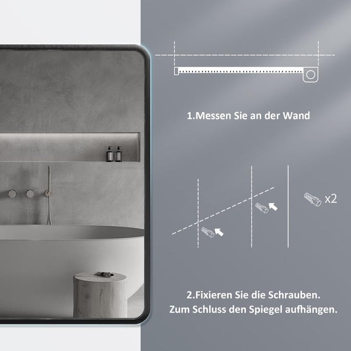 Spiegel Schwarz 50x70 cm Rechteckiger Wandspiegel mit Metallrahmen Badspiegel Badezimmerspiegel Deko