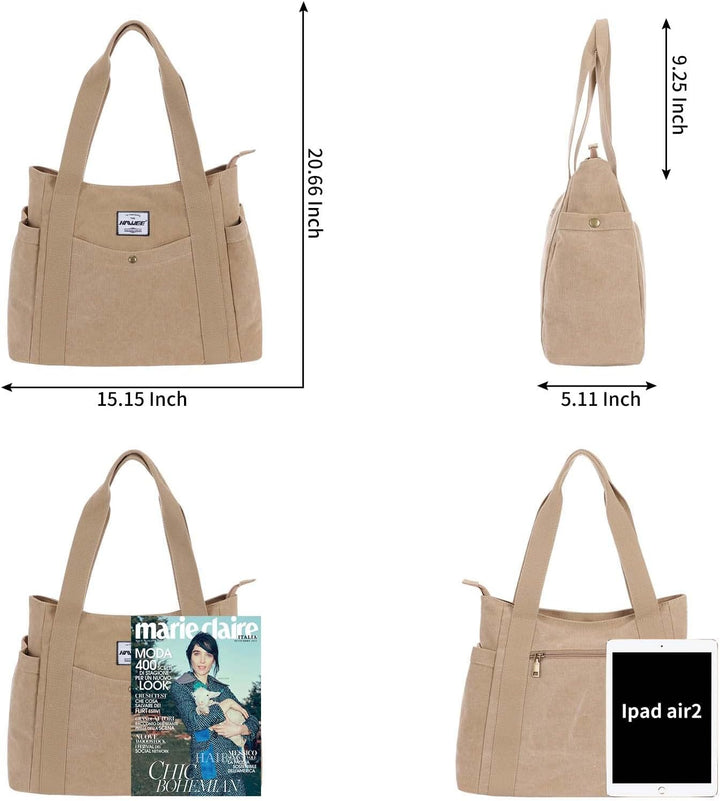 HAWEE Canvas Damen Handtasche Shopper Tote Bag Grosse Schultertasche mit Reissverschluss Umhängetasc