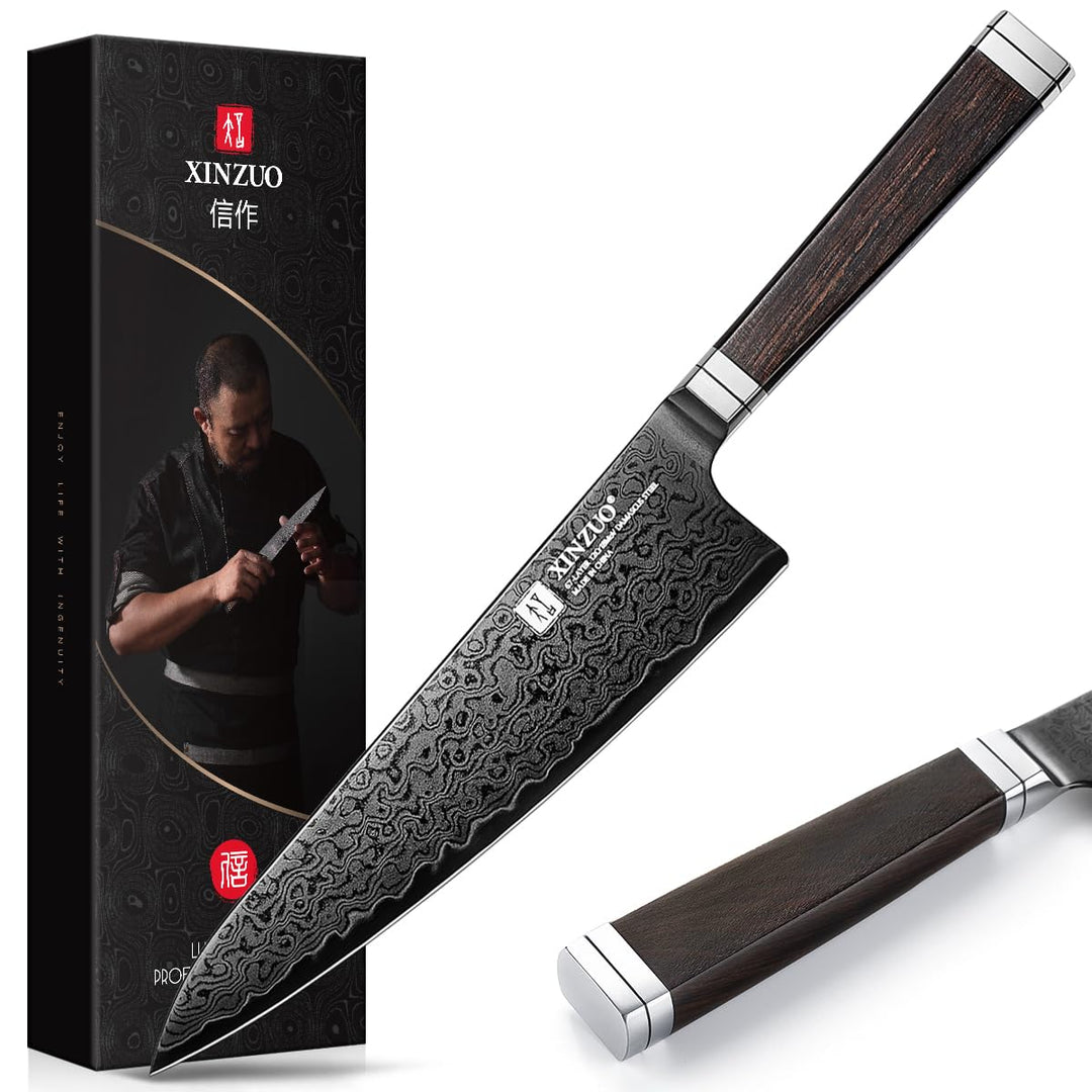 XINZUO 21cm Kochmesser Damastmesser -Schwarze Klinge -Handgeschmiedet 67 Schichten Damaststahl Chefm