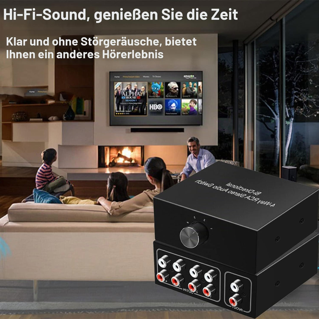 XMSJSIY 4-Wege Bidirektional L/R RCA Stereo Audio Switcher, 1 in 4 Out oder 4 in 1 Out, L/R Sound Ch