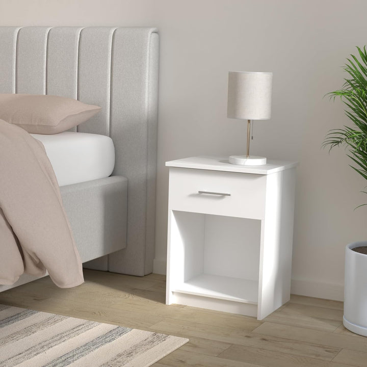 Furinno Tidur Nachttisch, Holz, Reines Weiss, 1-Pack Handle