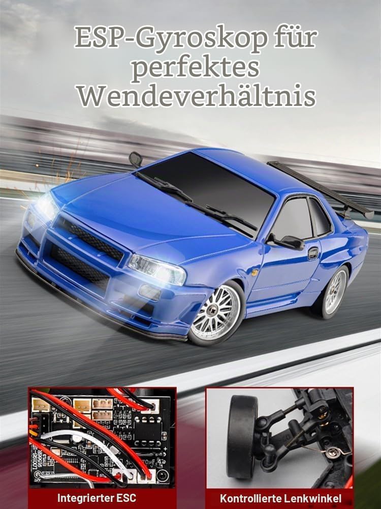 ARRIS LD1899 1:18 RC Driftauto, GTR R34 2,4 GHz RWD Mini-Modellfahrzeug mit Gyro, Legierung-Karosser