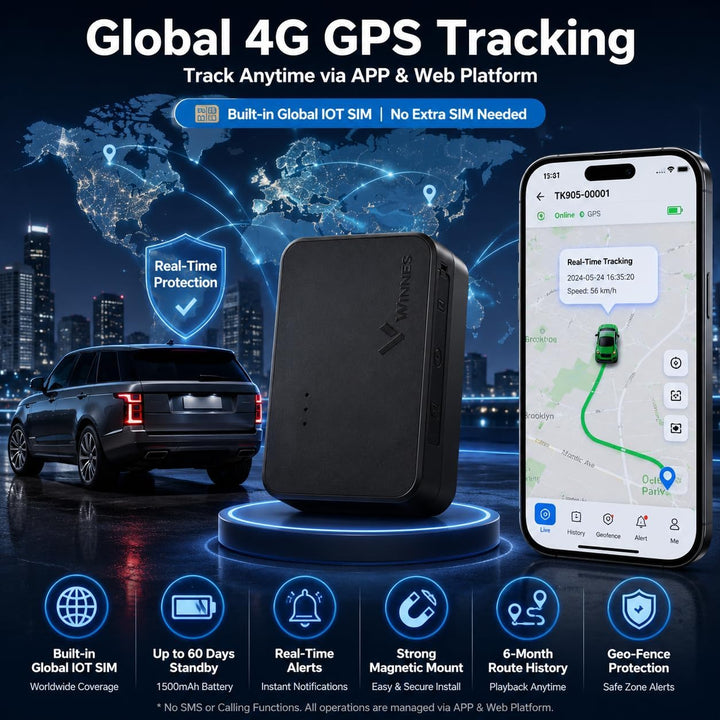 TKMARS Auto Mini GPS Tracker mit SIM, Echtzeit Ortung per APP, Magnetisch, 1500mAh Akku, GPS Sender