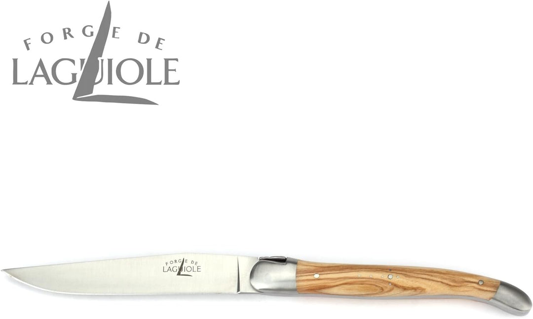 Forge de Laguiole - Steakmesser und Gabel je 1x im Set - Griff Olivenholz - Besteck Frankreich - Sta