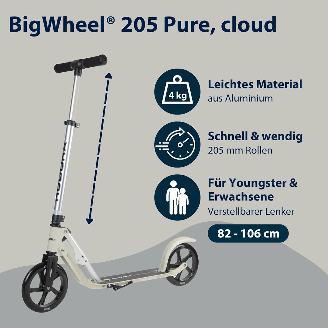 HUDORA BigWheel Pure Scooter - Stabiler Aluminium-Roller mit Ständer - Höhenverstellbarer & zusammen