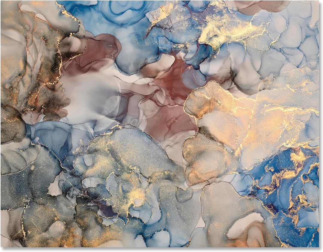 wandmotiv24 Leinwand-Bilder Natur-Stein, Grösse 40x30cm, Querformat, bunter Marmor mit Gold, Dekoste