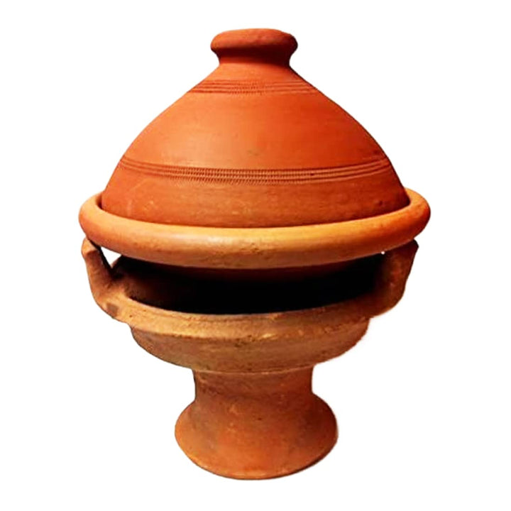 Marrakesch Original Marokkanische Tajine Tuareg Ø 35 cm mit Stövchen | Handgetöpfert aus naturbelass