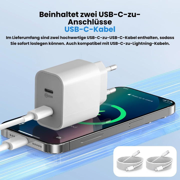 Faas 40W USB C Ladegerät mit 2 Anschlüssen - Schnellladegerät Duo Pack - Inklusive 2x USB-C auf USB-