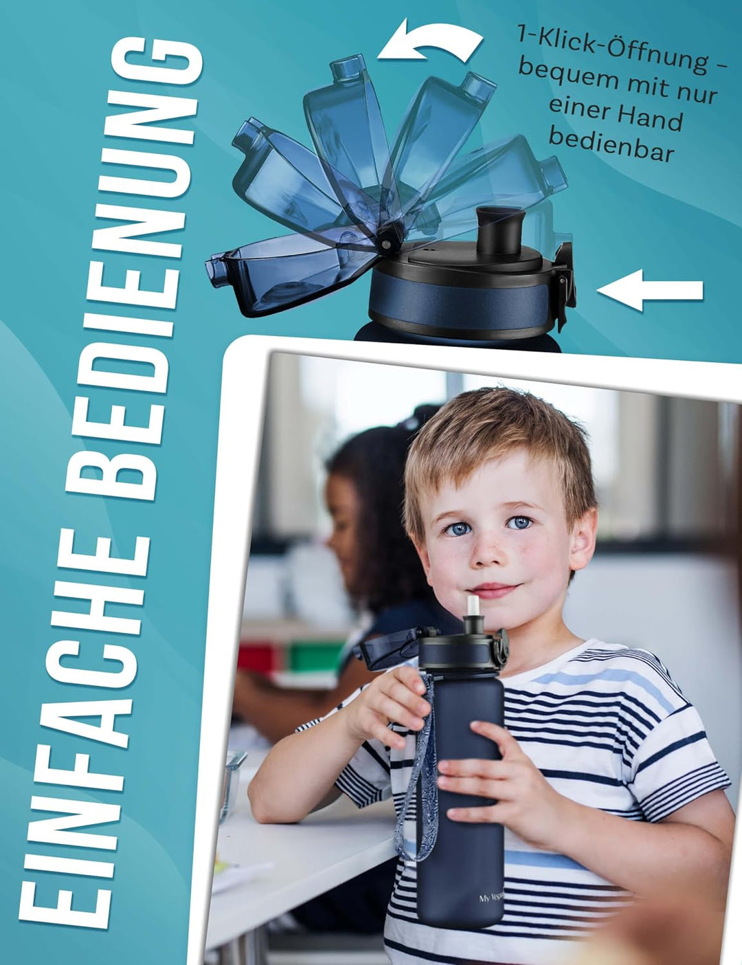My Vesperbox® Trinkflasche Kinder [500ML] - Wasserflasche Kohlensäure Geeignet &amp; Auslaufsicher - Wat