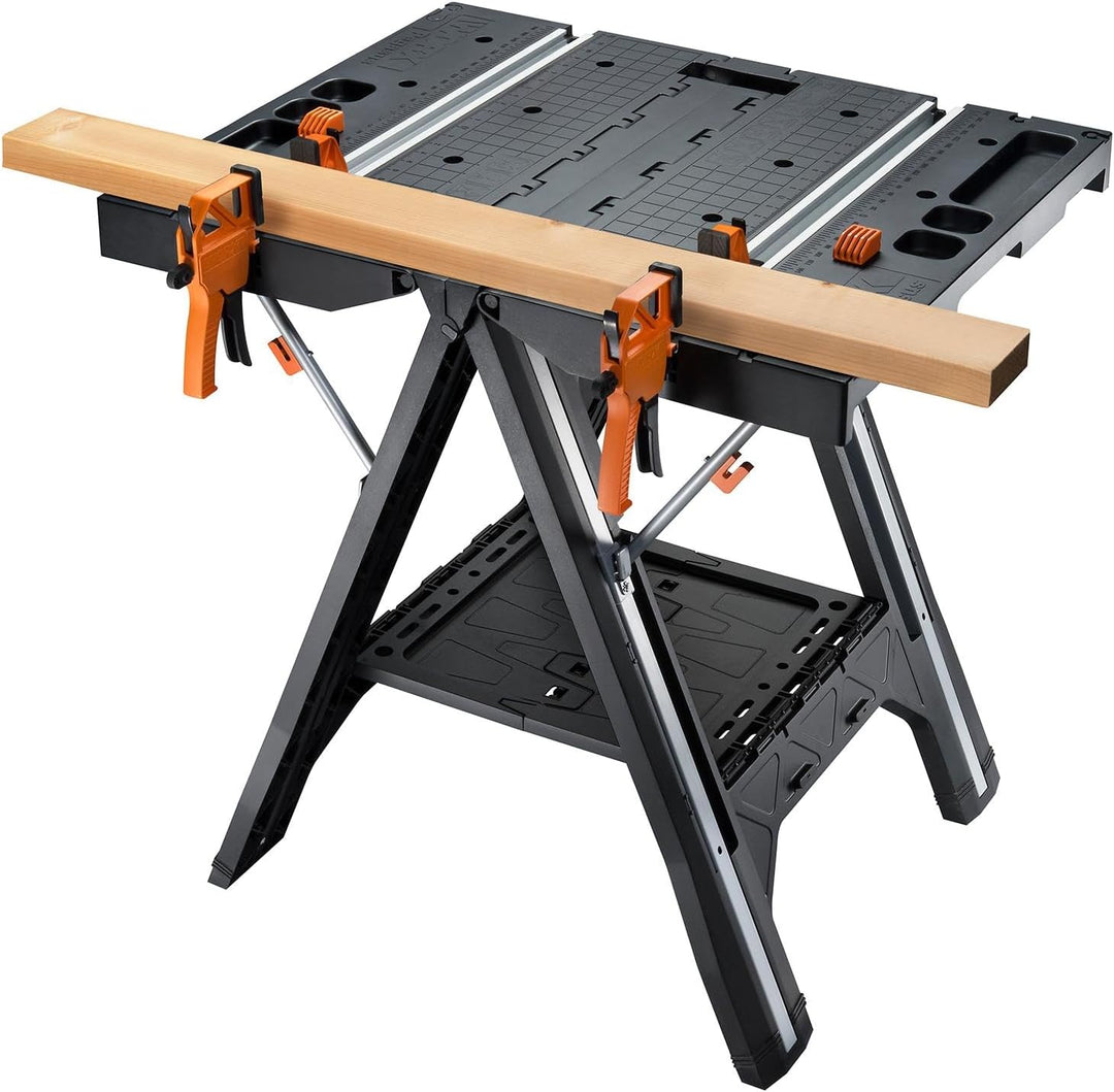 Worx WX051 Pegasus Multifunktions-Arbeitstisch und Sägebock mit Schnellklemmen und Haltern, Schwarz