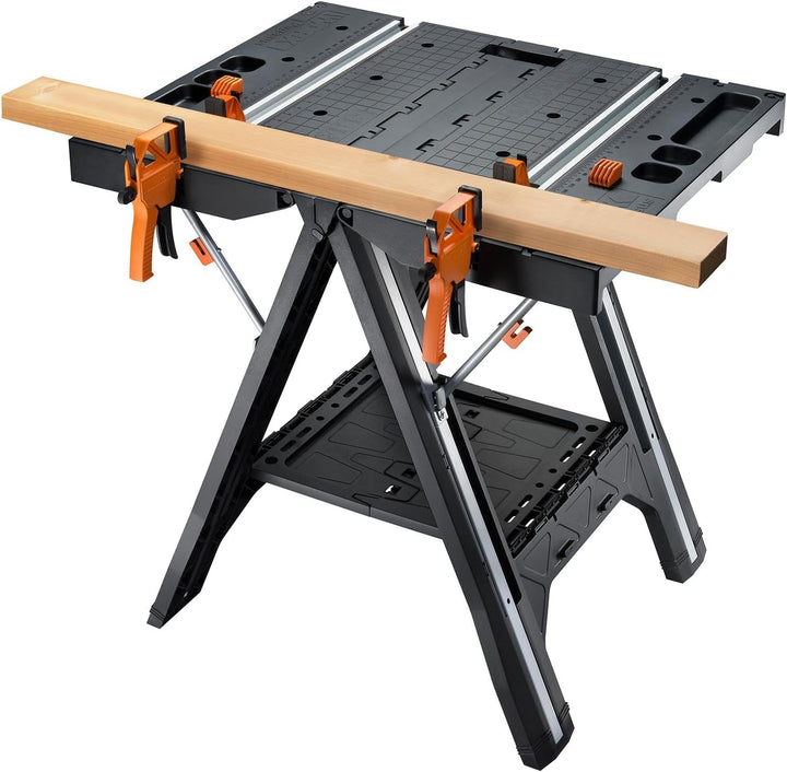 Worx WX051 Pegasus Multifunktions-Arbeitstisch und Sägebock mit Schnellklemmen und Haltern, Schwarz