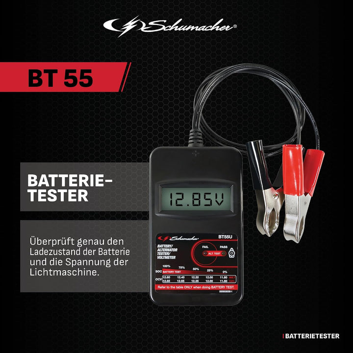 Schumacher Auto Batterietester Compact BT55 - Überprüfung der Lichtmaschinenspannung im Auto - Kompa