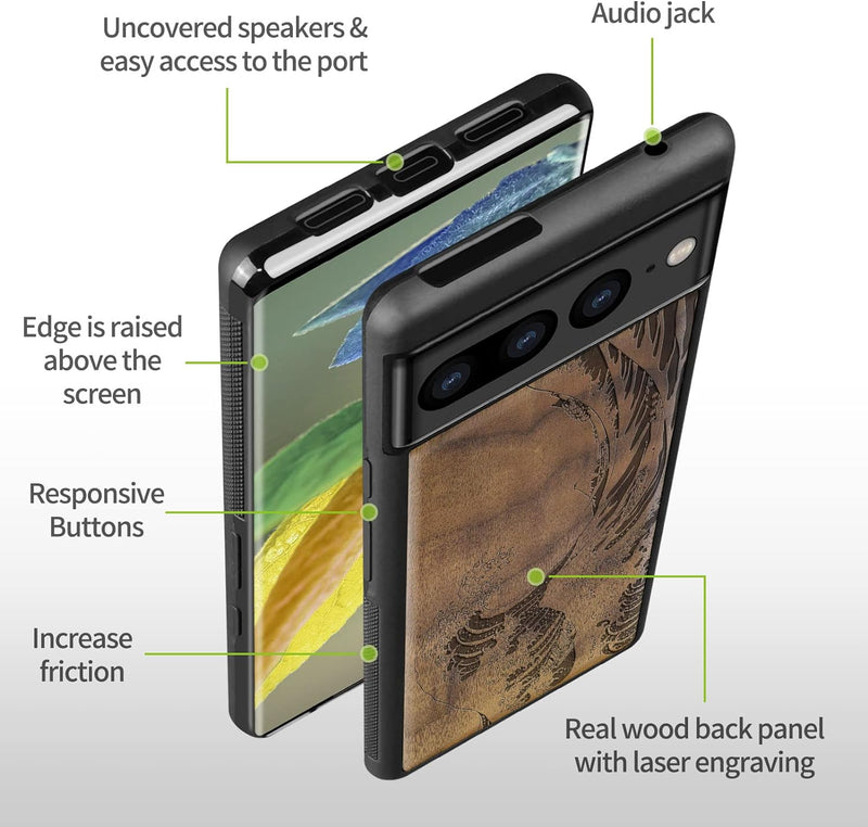 Carveit Handyhülle für Google Pixel 7 Pro Case [Holz und TPU Silikon Hybrid hülle] Stossfeste Stosss