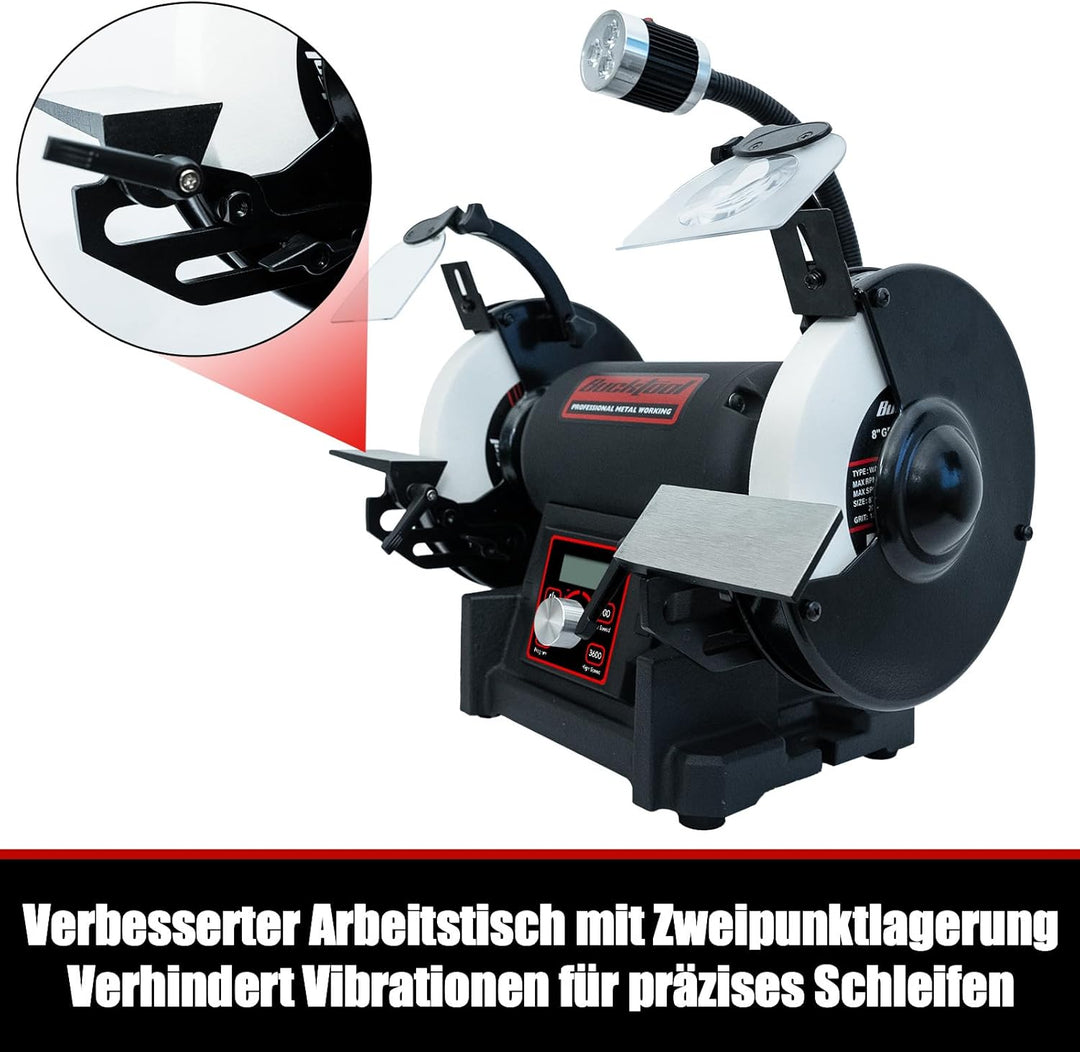 Bucktool 200mm Variabler Tischschleifer, VFD 750W Professioneller Schleifbock mit niedriger Vibratio