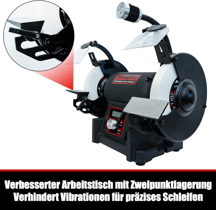 Bucktool 200mm Variabler Tischschleifer, VFD 750W Professioneller Schleifbock mit niedriger Vibratio