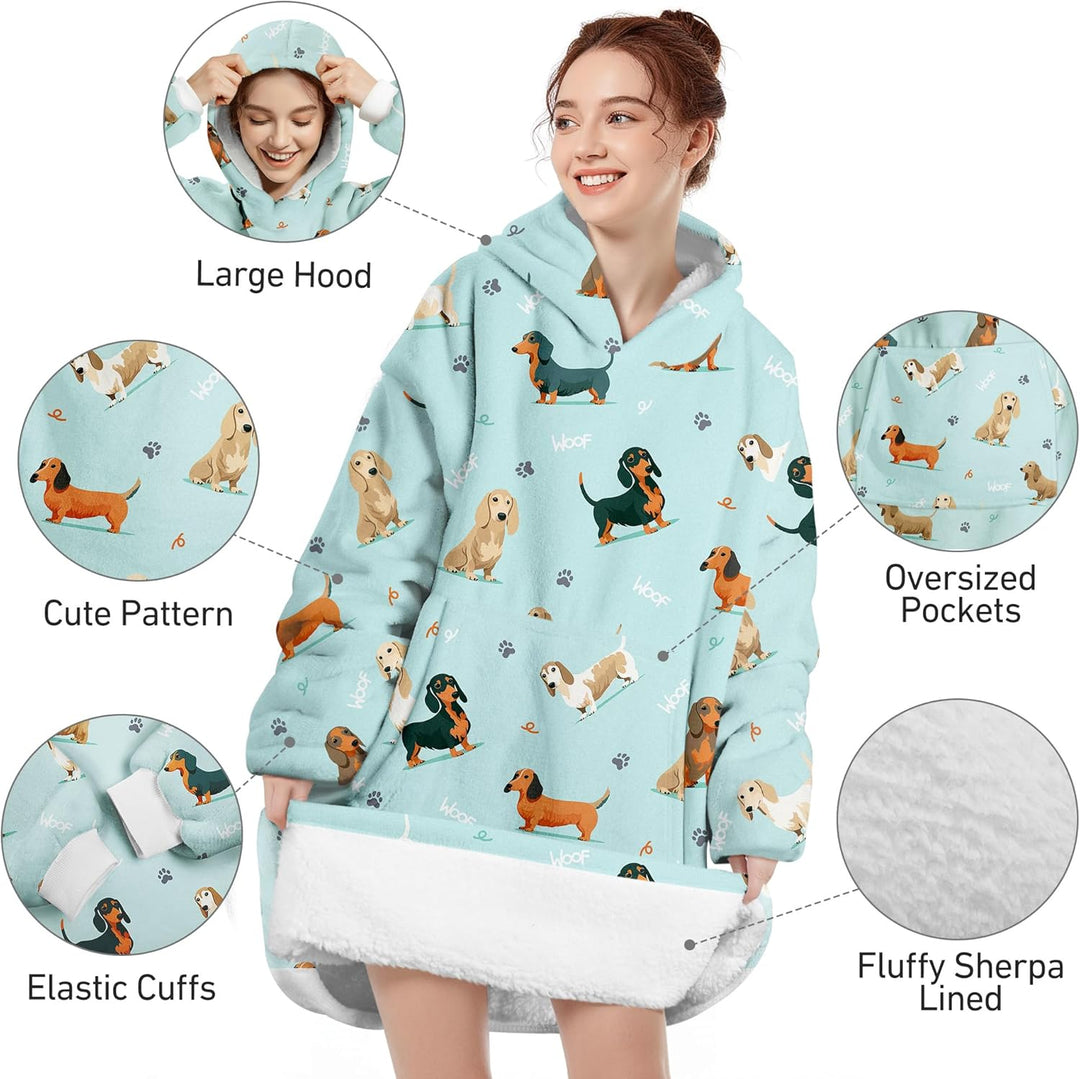 Queenshin Hoodie Decke mit Ärmeln Kuscheldecke Deckenpullover für Damen Herren, Tragbare Decke zum A