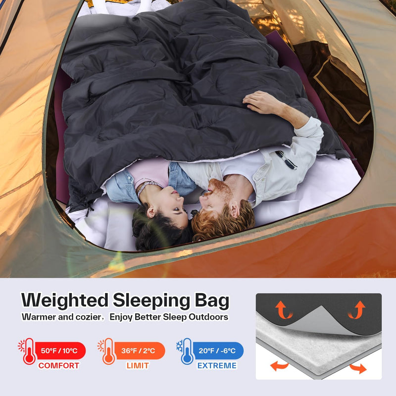 Ohuhu Dicker Doppelte Schlafsack 220 x 150cm Erwachsene Deckenschlafsack mit 2 Gratis Kissen und ein