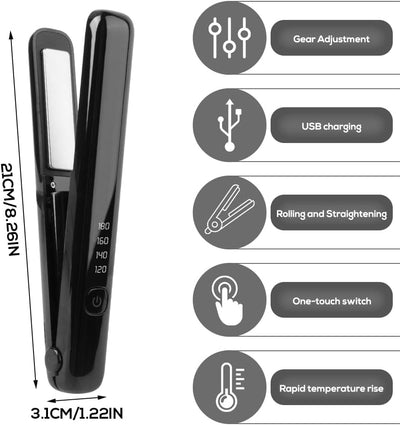 NAVESO Glätteisen Kabellos, Tragbarer Kabelloser Haarglätter, Haarglätter und Lockenstab 2 in 1 Mini