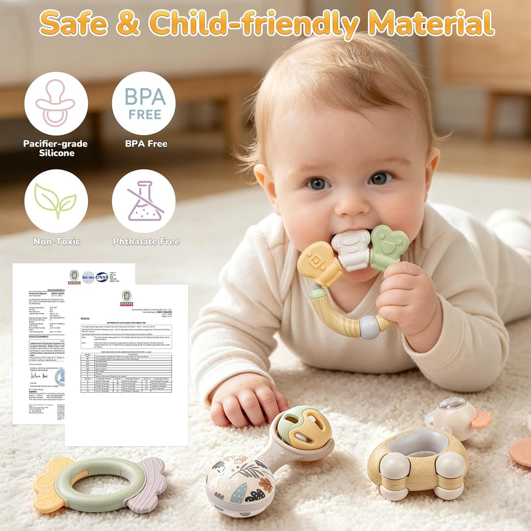 Baby Rassel Sensorik Beissring Baby Erstausstattung Neugeborene Zahnungshilfe Babyspielzeug 0-6 Mona