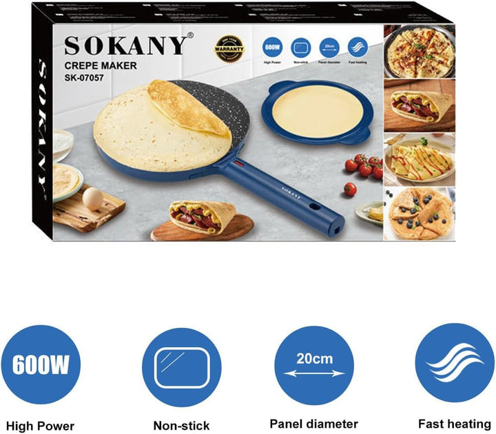 SOKANY Crepes Maker, Elektrischer Crêpes-Maker mit Cool-Touch-Griff, Antihaftbeschichtung, Temperatu