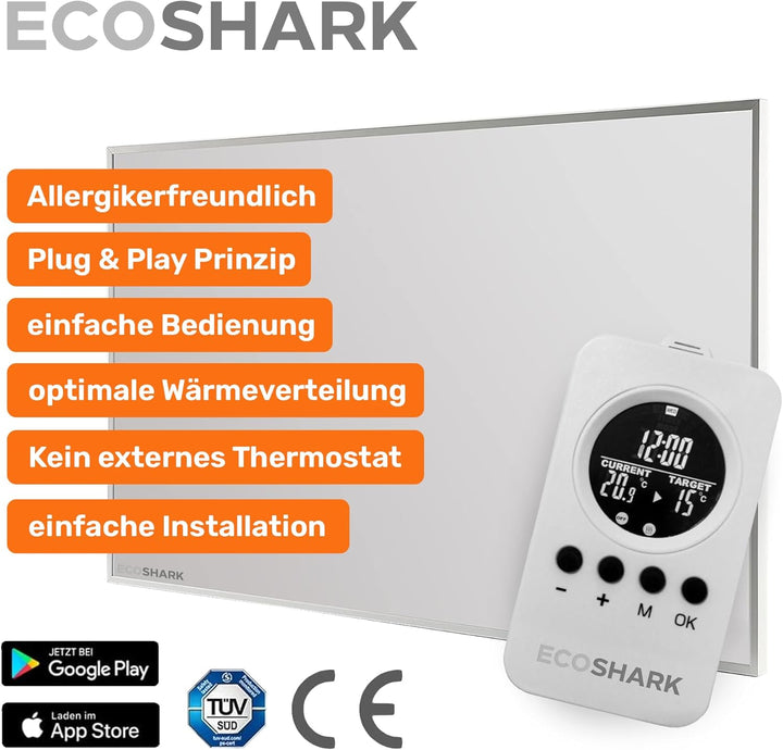 Infrarotheizung mit Thermostat 600W weiss [ENERGIEKOSTEN SPAREN] - inkl. Fernbedienung - Smart-Home
