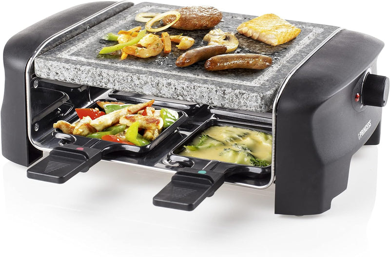 Princess Raclette Grill für bis zu 4 Personen - mit Steingrill und regelbarer Heizstufen, 600 Watt,