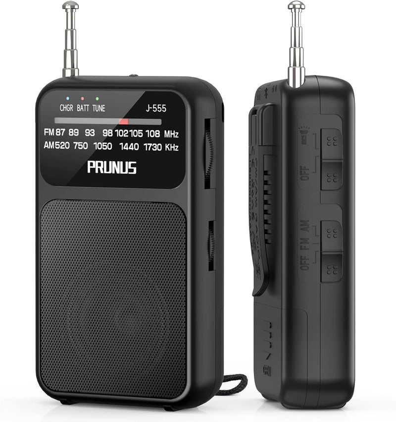PRUNUS J-555 AM/FM/UKW Radio Klein, Kleines Radio mit Akku, USB-C-Laden, Mini Radio Batteriebetriebe