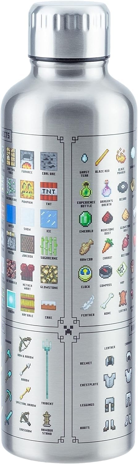 Minecraft Metall-Trinkflasche - Offiziell lizenziert, auslaufsicher, für heisse & kalte Getränke, mi