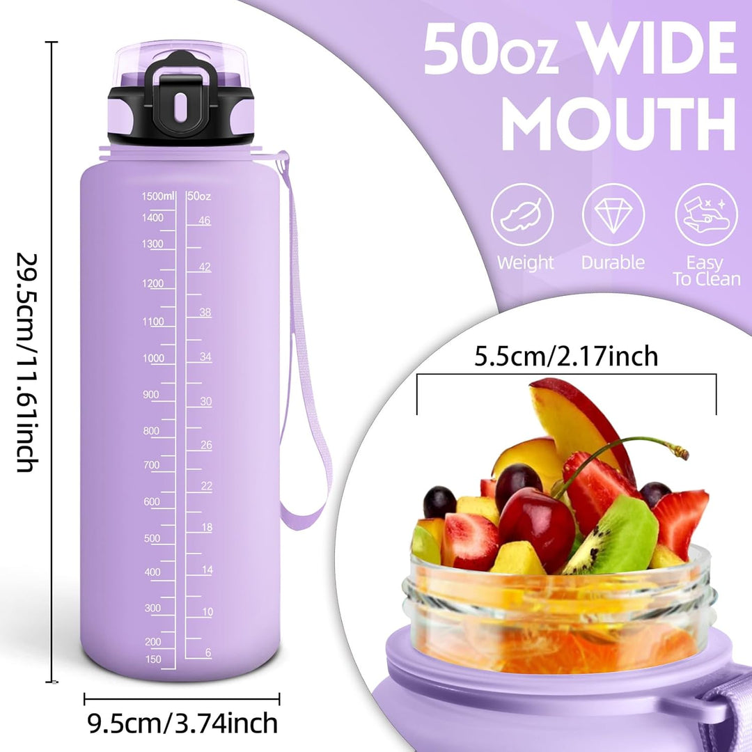 HoneyHolly Trinkflasche 1500ML, Auslaufsicher mit Zeitmarkierung, Water Bottle, Trinkflaschen mit Fi