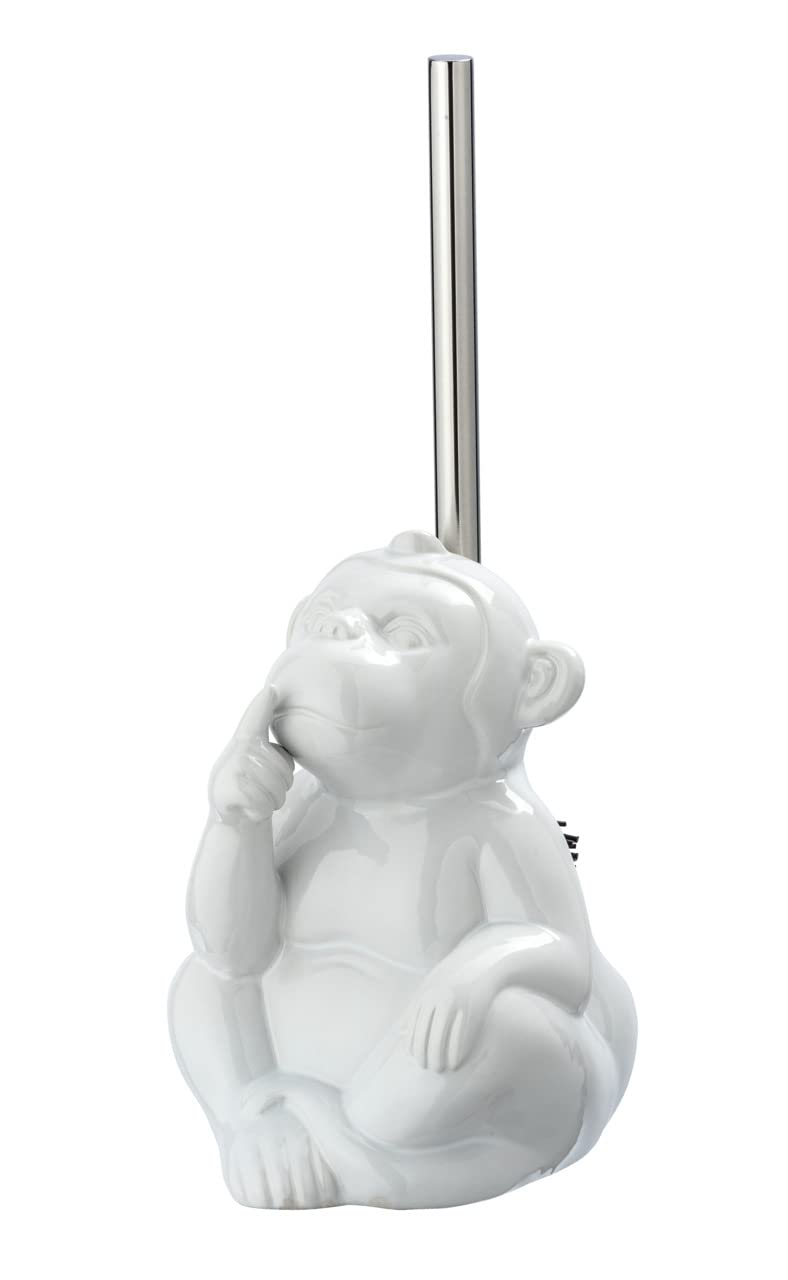 WENKO WC-Garnitur Monkey Quiet, Toilettenbürstenhalter mit Toilettenbürste in Form eines Affen, Kera
