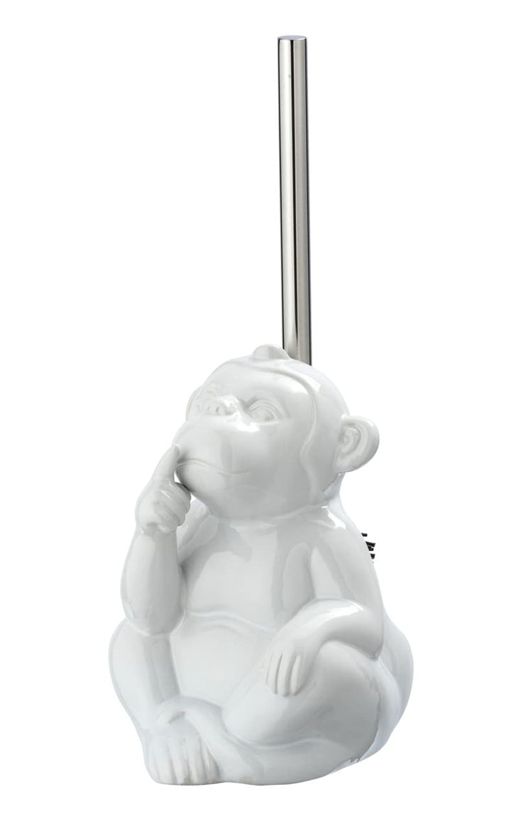 WENKO WC-Garnitur Monkey Quiet, Toilettenbürstenhalter mit Toilettenbürste in Form eines Affen, Kera