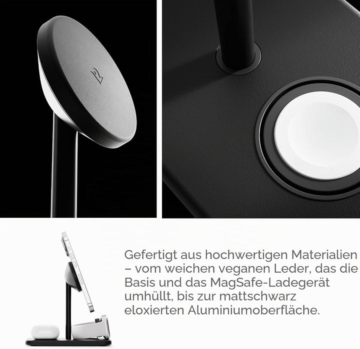 Twelve South HiRise 3 Deluxe | Compact Luxury MagSafe Stand for iPhone, AirPods and Apple Watch, Sch