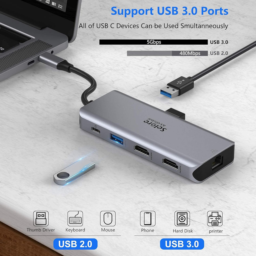 USB C Docking Station, 9 in 1 USB C Hub 2 HDMI Dual Monitor,Gigabit Ethernet, USB 3.0&USB 2.0, 100W