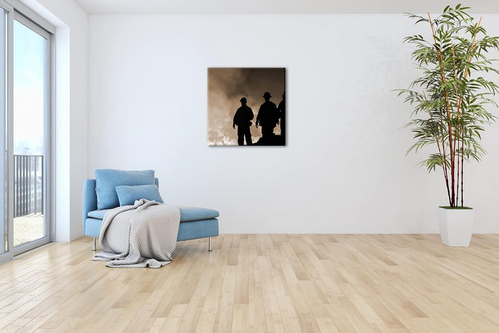 Lauffeuer Feuerwehr im Einsatz Format: 60x60 Effekt: Sepia als Leinwandbild, Motiv fertig gerahmt au