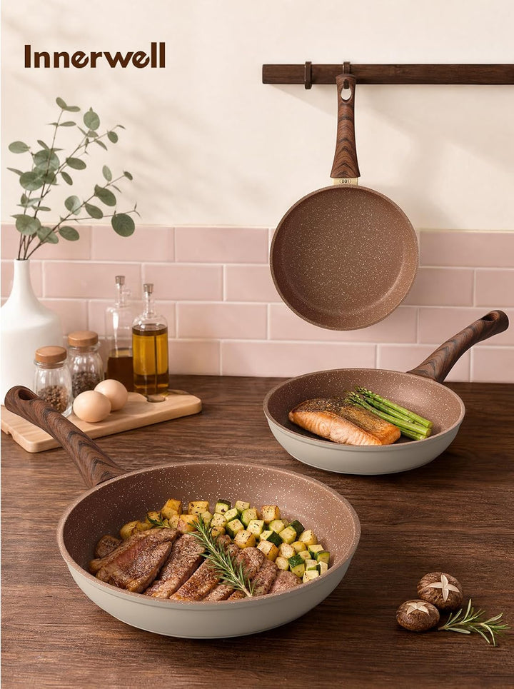Innerwell Antihaft Bratpfanne 20 cm, Gesunde Granit Pan, Braun Beige | Pfanne Induktion mit Keramik