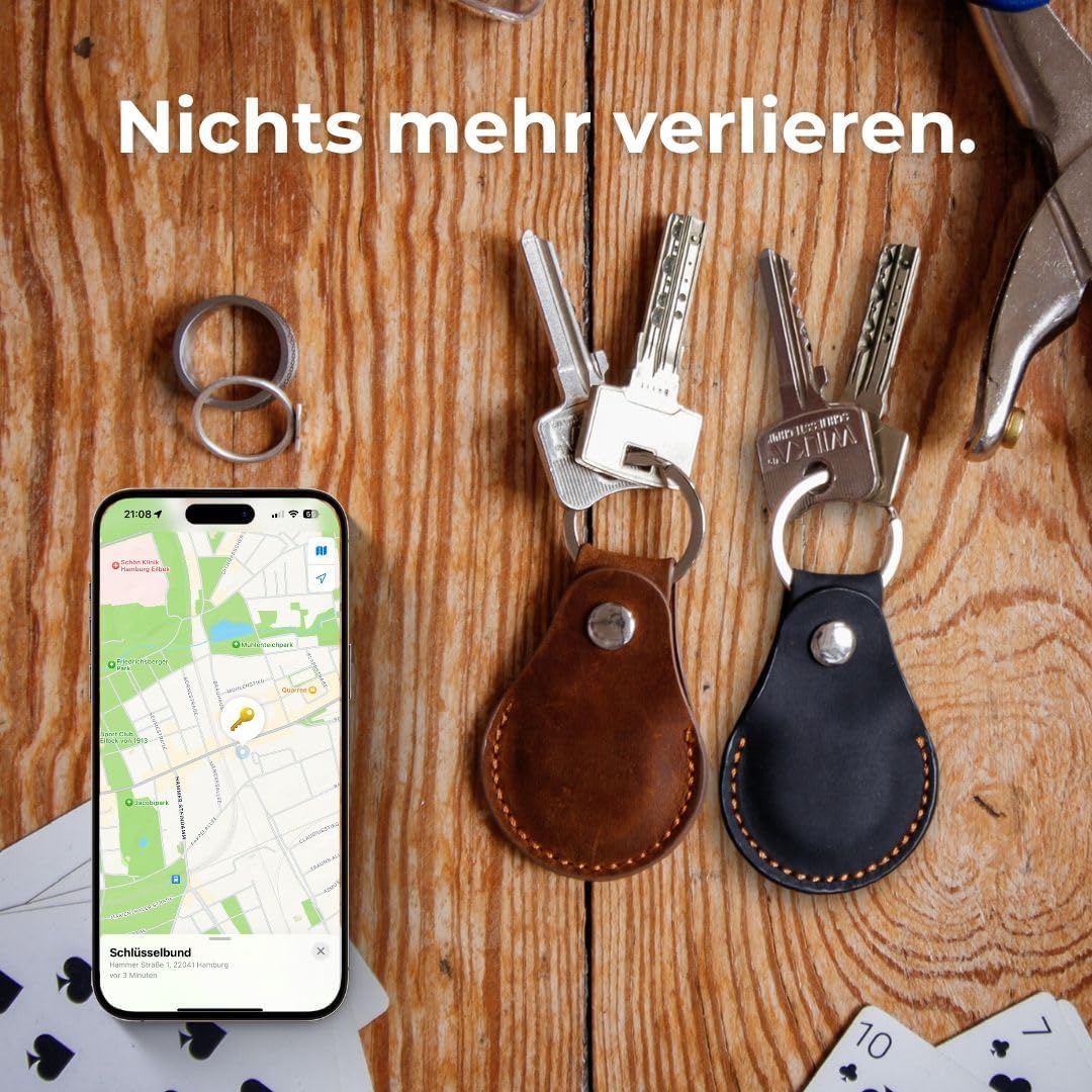 2-Stück LEDERTRAUM Airtag Schlüsselanhänger ECHTES-Leder, Airtag Anhänger aus Leder, Apple Hülle (br