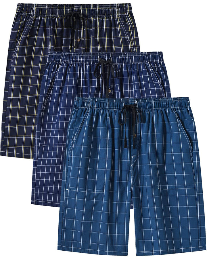 Herren 3er Pack Schlafanzughose Kurz Baumwolle Kariert Pyjamahose Shorty Sommer Nachtwäsche Schlafsh