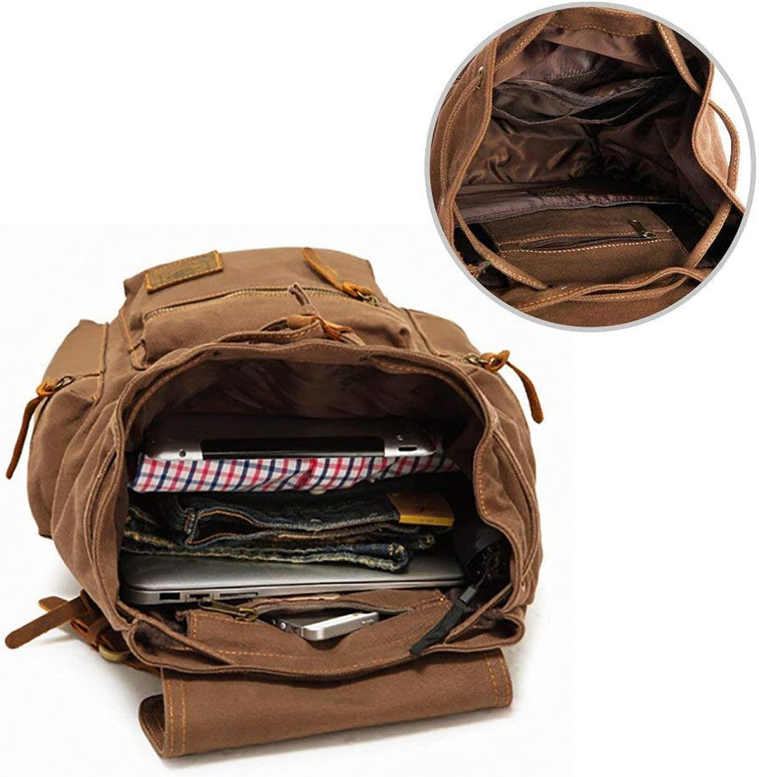 Retro Segeltuch Rucksack, Canvas Vintage Rucksack Laptop Daypack Schulrucksack Reisetasche Lederruck