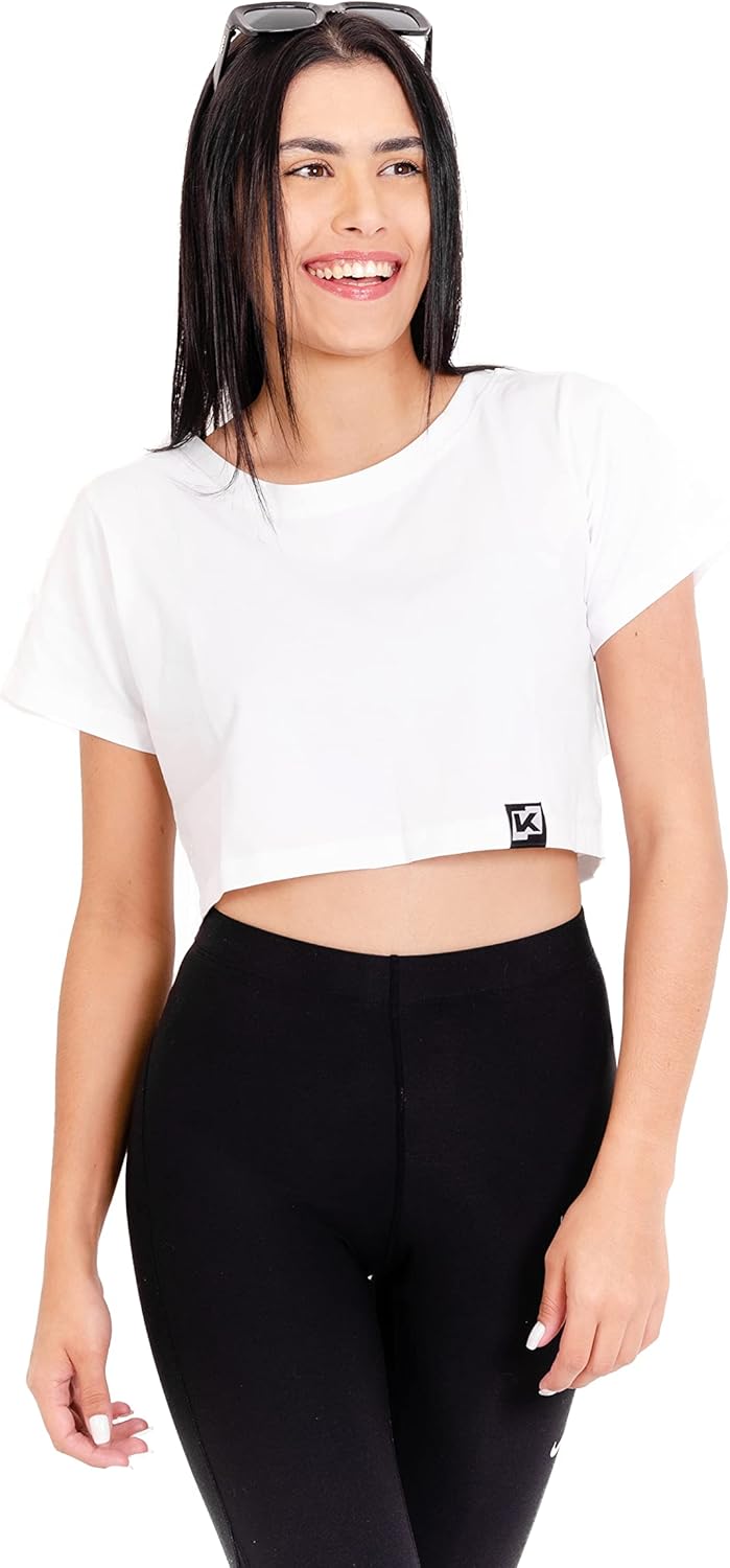 K-BRIGHT Damen Crop Top Kurzarm Basic Nachhaltig Bio Baumwolle Freizeit Sportoberteil Essential Shir