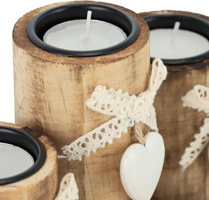 Relaxdays Teelichthalter Set mit Tablett & Steinen, 39,5 cm lang, 5 Kerzenhalter, Tischdeko Wohnzimm