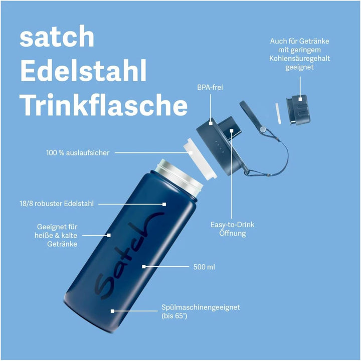 Satch aus Edelstahl BPA-frei 0,5l, Auslaufsicher und Kohlensäure geeignet, für Heisse und Kalte Getr