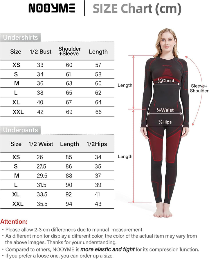 NOOYME Thermounterwäsche Damen Atmungsaktiv Thermowäsche Set Funktionswäsche Anti-bakteriell und Fle