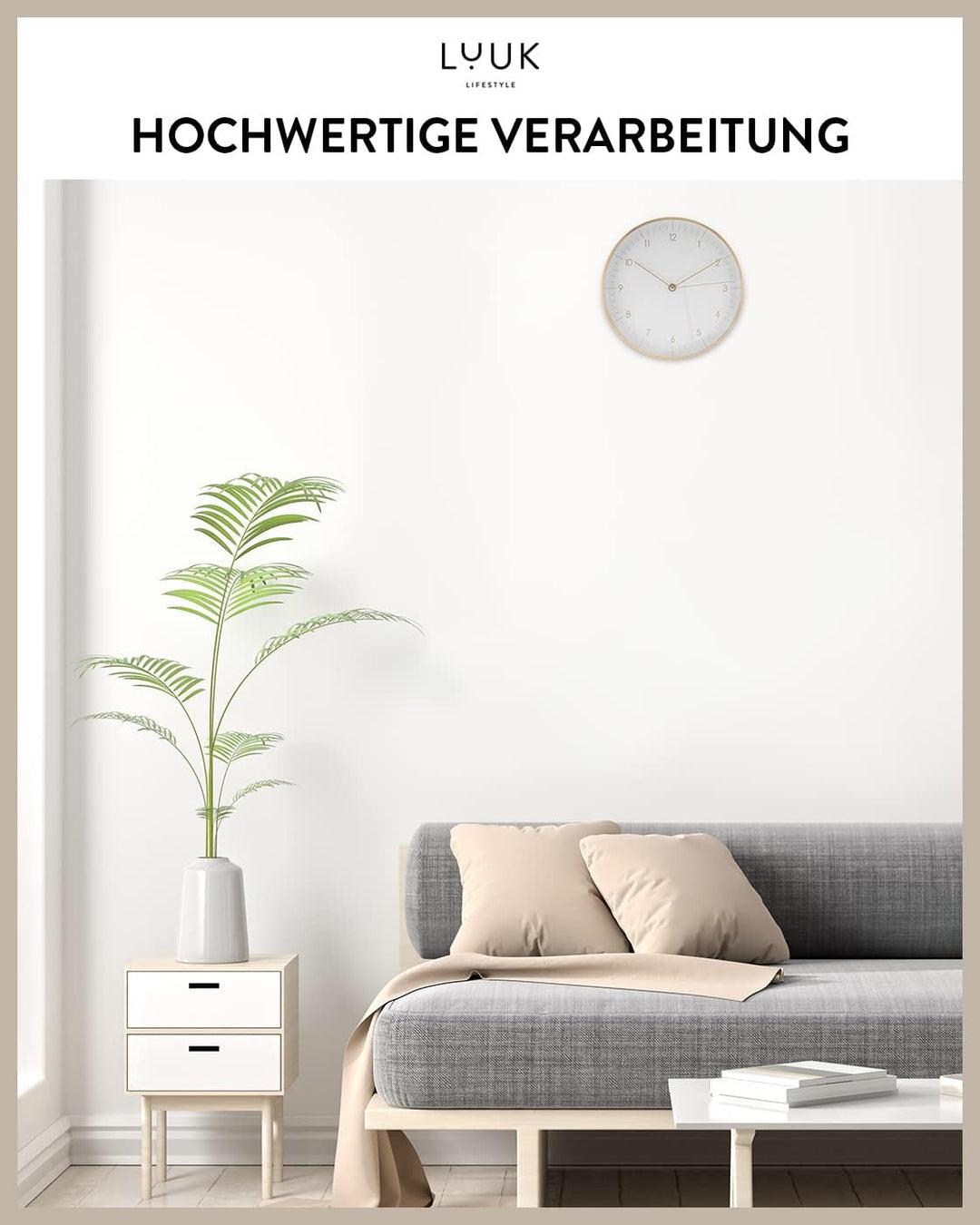 LUUK LIFESTYLE Minimalistische Quarz Wanduhr ohne Ticken, skandinavisches Design, Geschenk zum Einzu