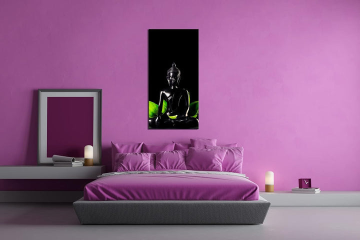 Dark Buddha Figur Panorama 80x40 cm als Leinwandbild, Motiv fertig gerahmt auf Echtholzrahmen, Hochw